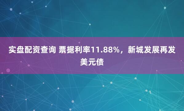 实盘配资查询 票据利率11.88%，新城发展再发美元债